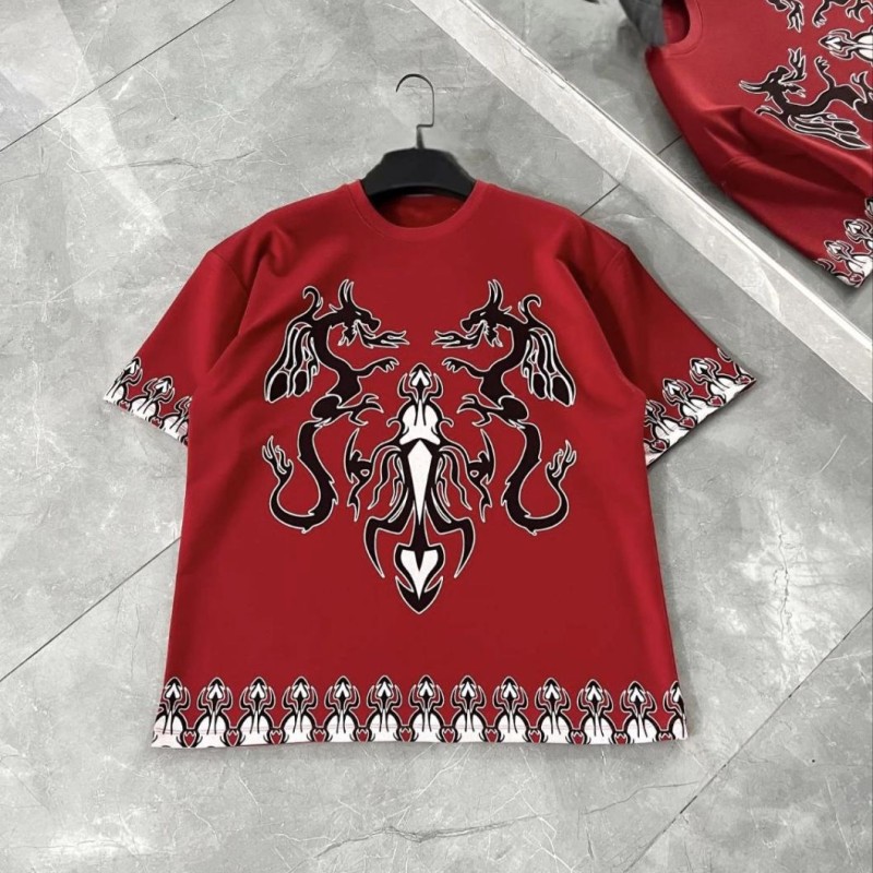 Erkek  Kısa kol Bisiklet Yaka Baskılı Oversize T-Shirt - Kırmızı